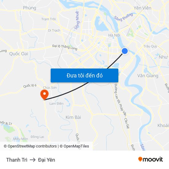 Thanh Trì to Đại Yên map