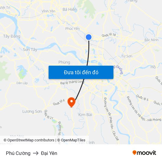 Phú Cường to Đại Yên map