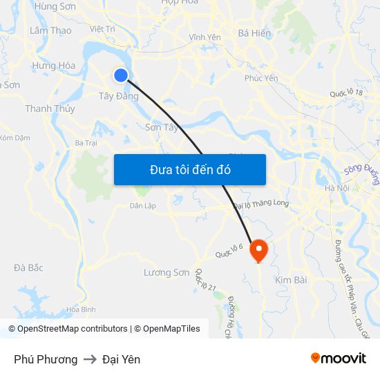 Phú Phương to Đại Yên map