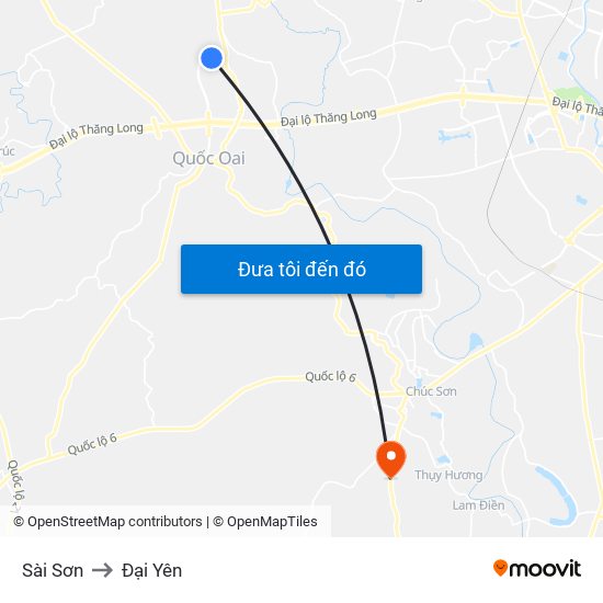 Sài Sơn to Đại Yên map