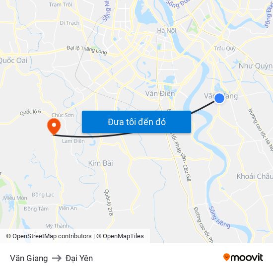 Văn Giang to Đại Yên map
