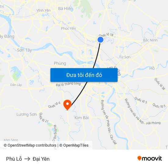 Phù Lỗ to Đại Yên map