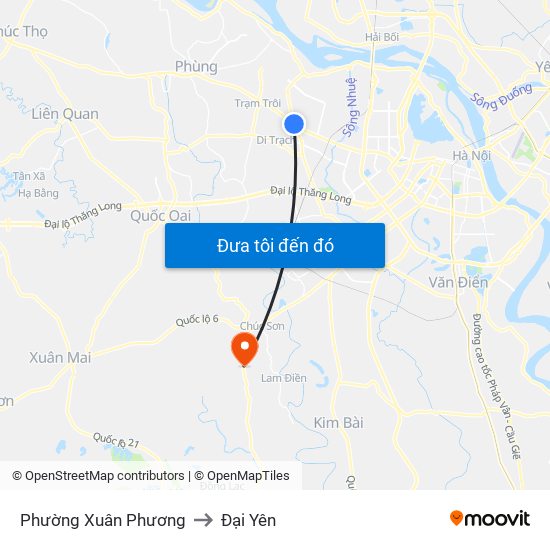 Phường Xuân Phương to Đại Yên map