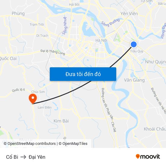 Cổ Bi to Đại Yên map