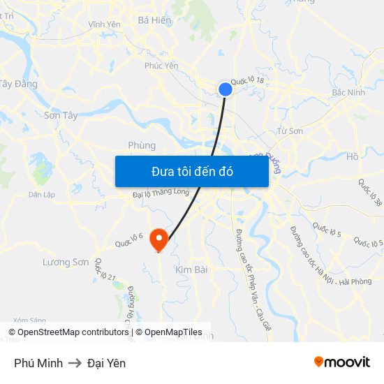Phú Minh to Đại Yên map