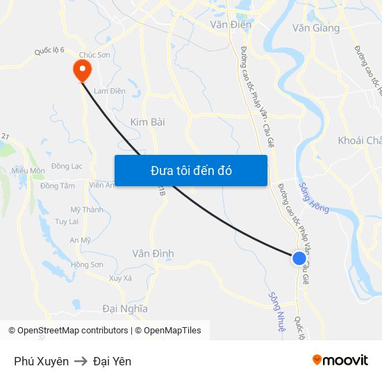 Phú Xuyên to Đại Yên map