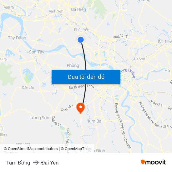 Tam Đồng to Đại Yên map