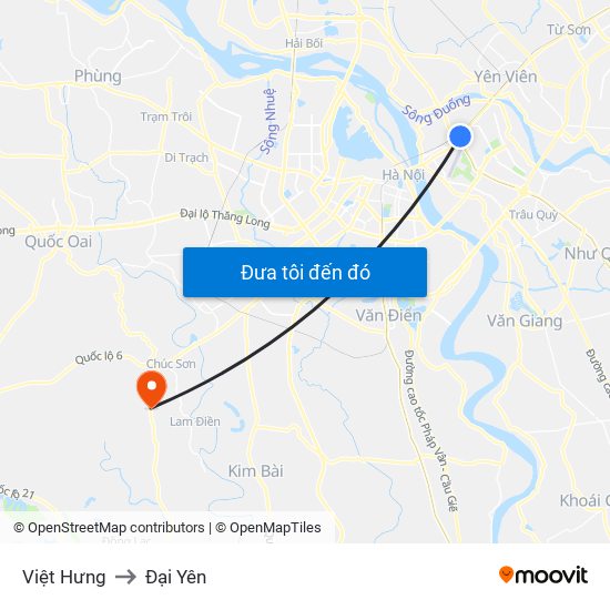 Việt Hưng to Đại Yên map