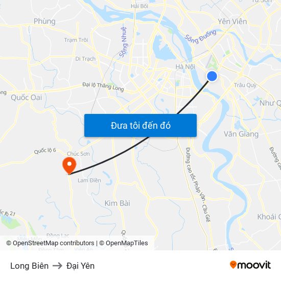 Long Biên to Đại Yên map