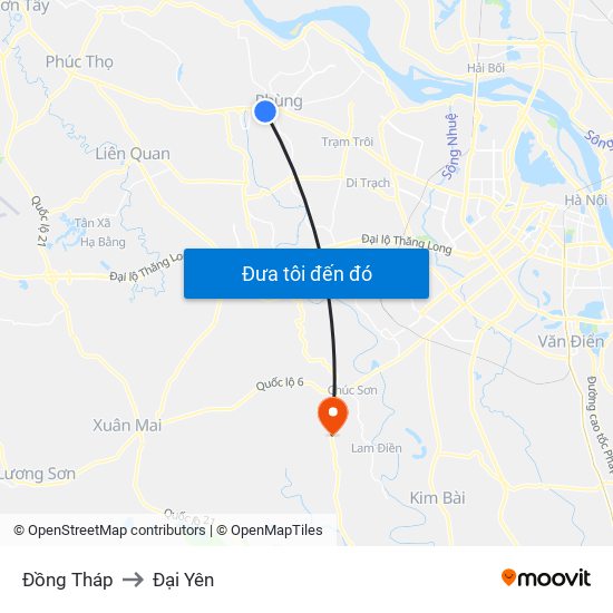 Đồng Tháp to Đại Yên map