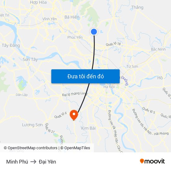 Minh Phú to Đại Yên map