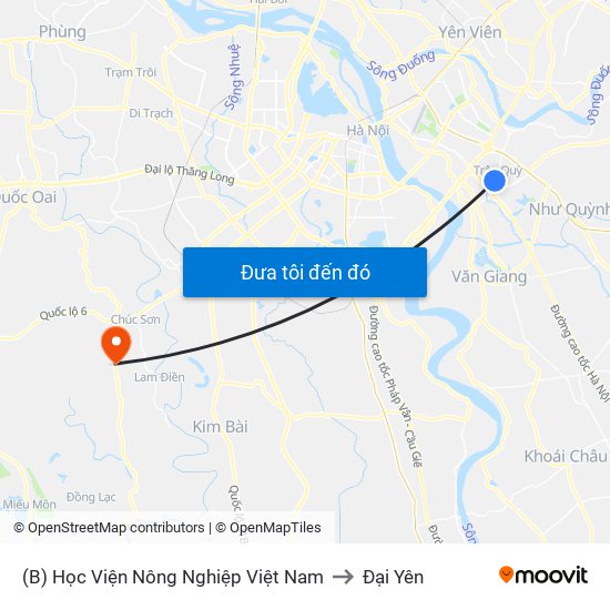 (B) Học Viện Nông Nghiệp Việt Nam to Đại Yên map