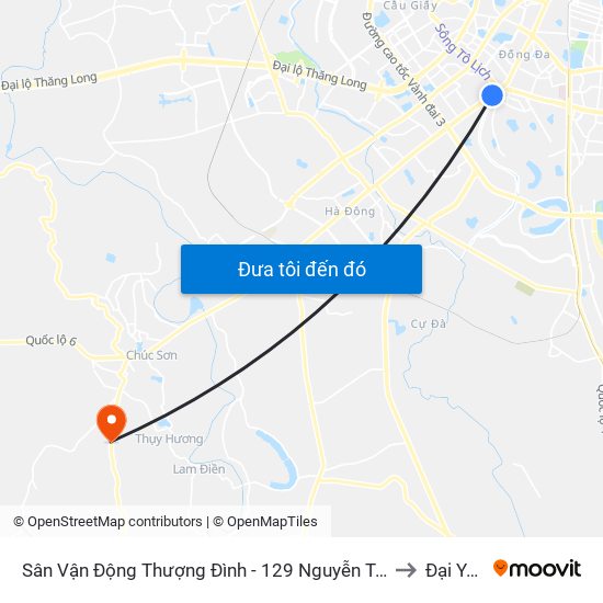 Sân Vận Động Thượng Đình - 129 Nguyễn Trãi to Đại Yên map