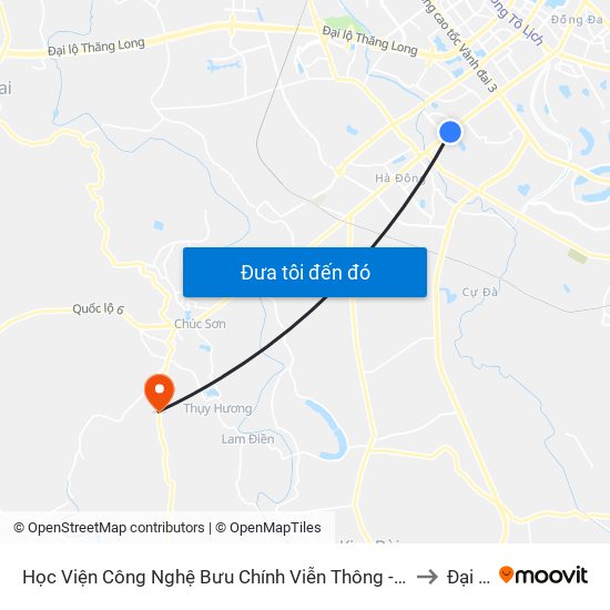Học Viện Công Nghệ Bưu Chính Viễn Thông - Trần Phú (Hà Đông) to Đại Yên map