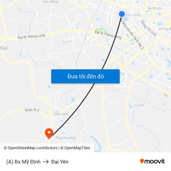 (A) Bx Mỹ Đình to Đại Yên map