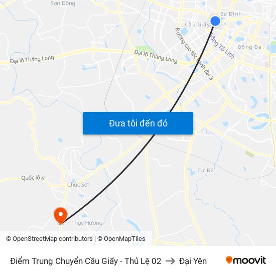 Điểm Trung Chuyển Cầu Giấy - Thủ Lệ 02 to Đại Yên map