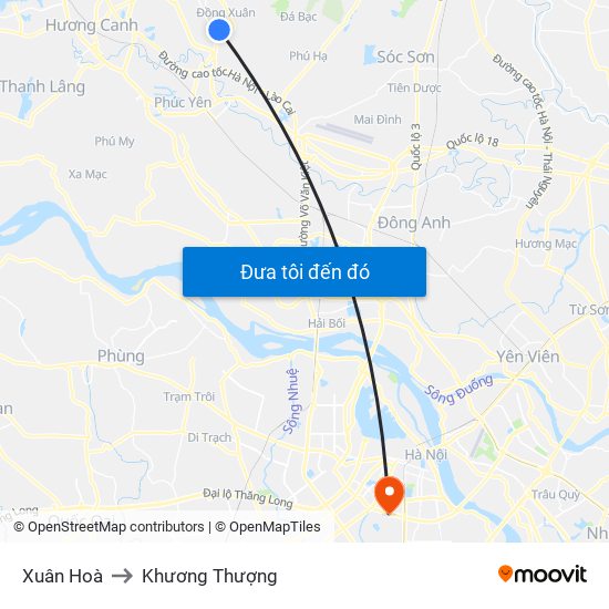 Xuân Hoà to Khương Thượng map