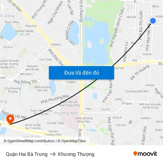 Quận Hai Bà Trưng to Khương Thượng map