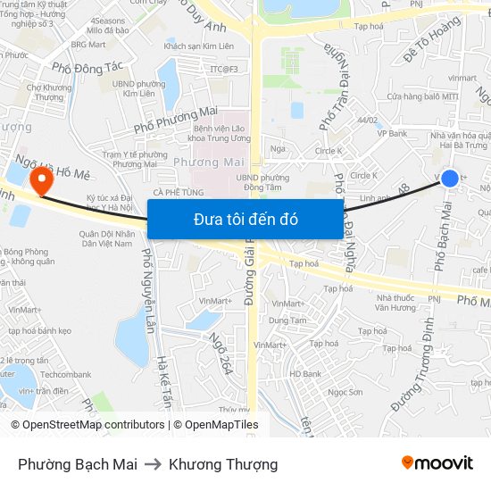 Phường Bạch Mai to Khương Thượng map