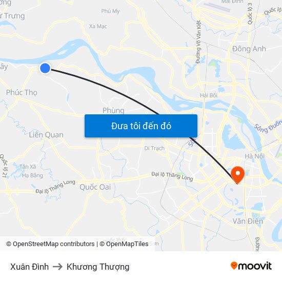 Xuân Đình to Khương Thượng map