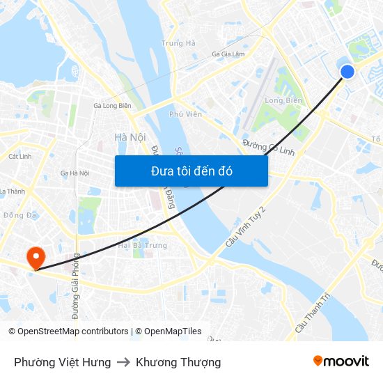 Phường Việt Hưng to Khương Thượng map