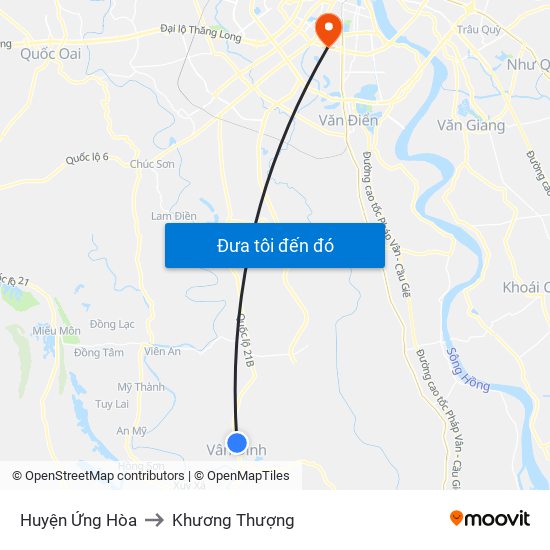 Huyện Ứng Hòa to Khương Thượng map