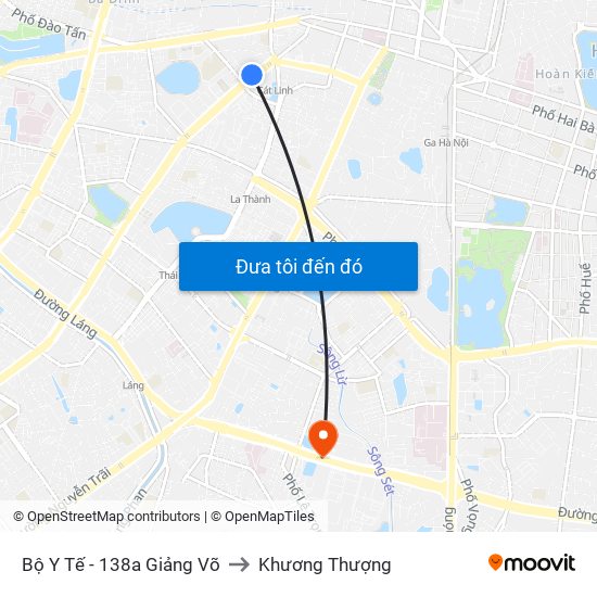 Bộ Y Tế - 138a Giảng Võ to Khương Thượng map