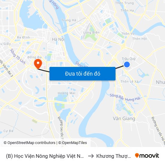 (B) Học Viện Nông Nghiệp Việt Nam to Khương Thượng map