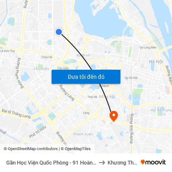 Gần Học Viện Quốc Phòng - 91 Hoàng Quốc Việt to Khương Thượng map