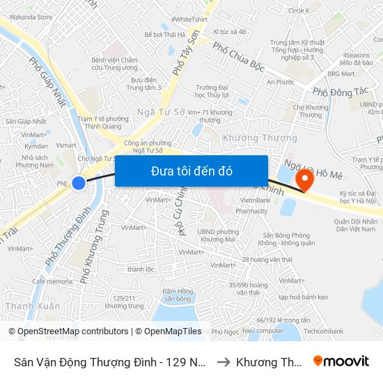 Sân Vận Động Thượng Đình - 129 Nguyễn Trãi to Khương Thượng map