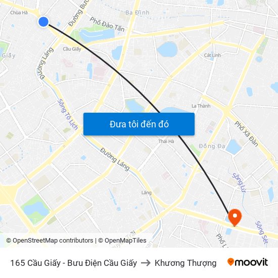 165 Cầu Giấy - Bưu Điện Cầu Giấy to Khương Thượng map