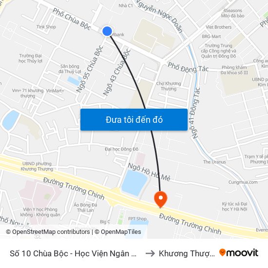 Công Ty In Thương Mại & Dịch Vụ Ngân Hàng - Số 10 Chùa Bộc to Khương Thượng map