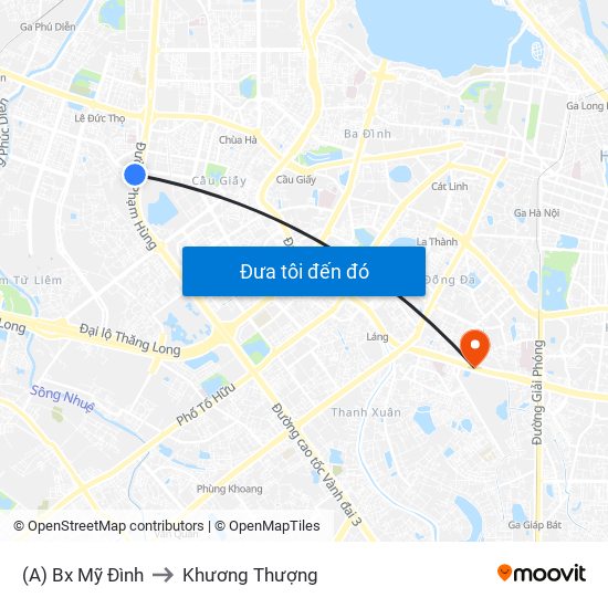 (A) Bx Mỹ Đình to Khương Thượng map