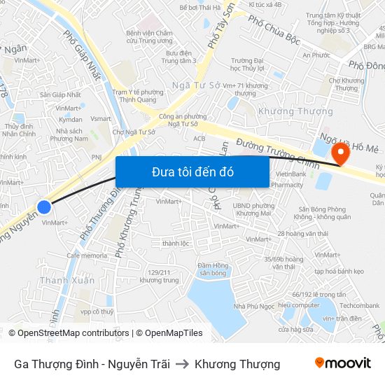 Ga Thượng Đình - Nguyễn Trãi to Khương Thượng map