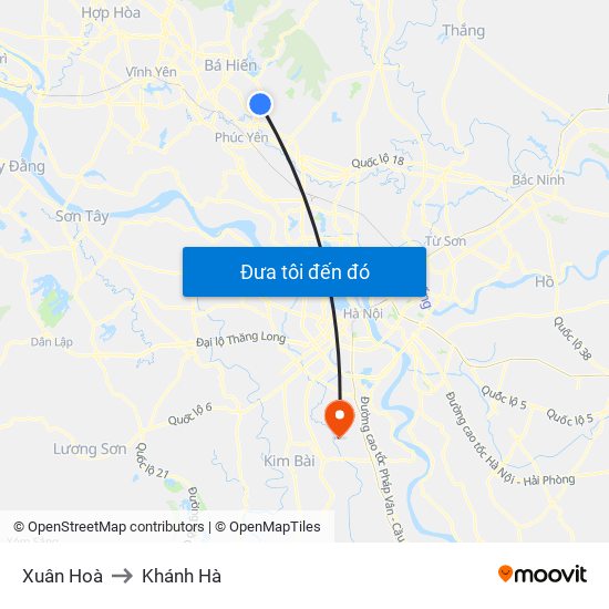 Xuân Hoà to Khánh Hà map