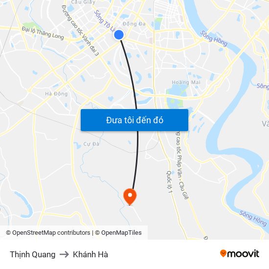 Thịnh Quang to Khánh Hà map