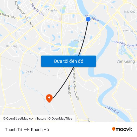 Thanh Trì to Khánh Hà map