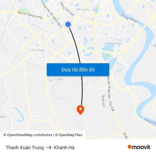 Thanh Xuân Trung to Khánh Hà map