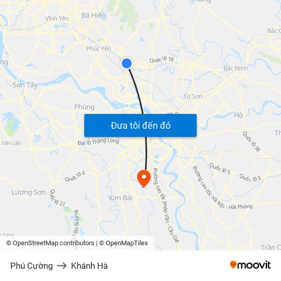 Phú Cường to Khánh Hà map