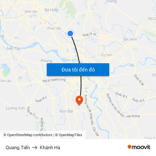 Quang Tiến to Khánh Hà map