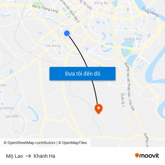 Mộ Lao to Khánh Hà map