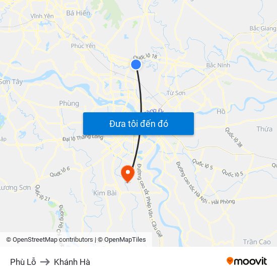 Phù Lỗ to Khánh Hà map