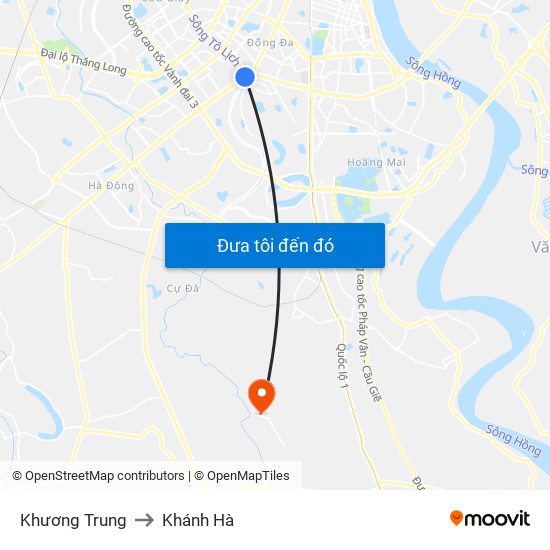 Khương Trung to Khánh Hà map