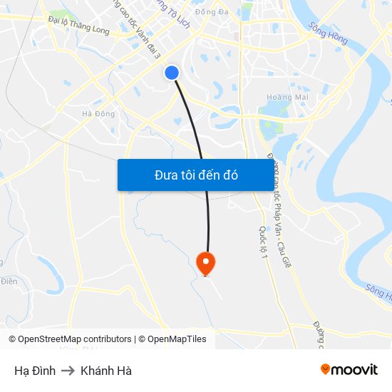 Hạ Đình to Khánh Hà map