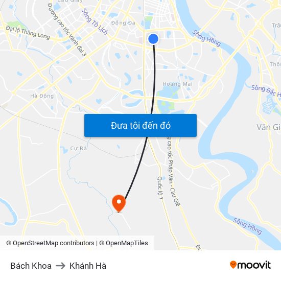 Bách Khoa to Khánh Hà map