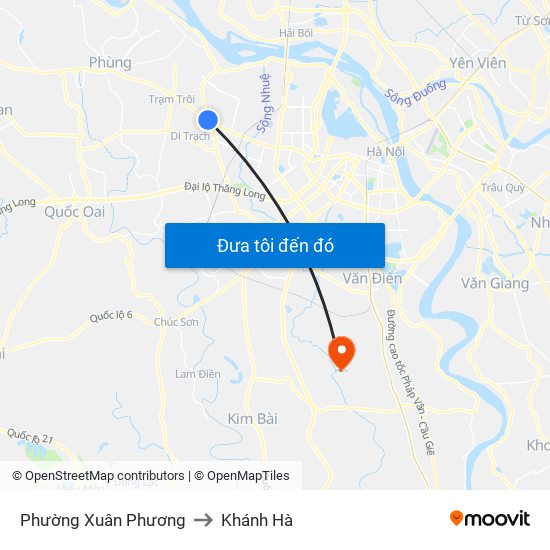 Phường Xuân Phương to Khánh Hà map