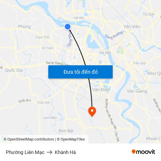 Phường Liên Mạc to Khánh Hà map