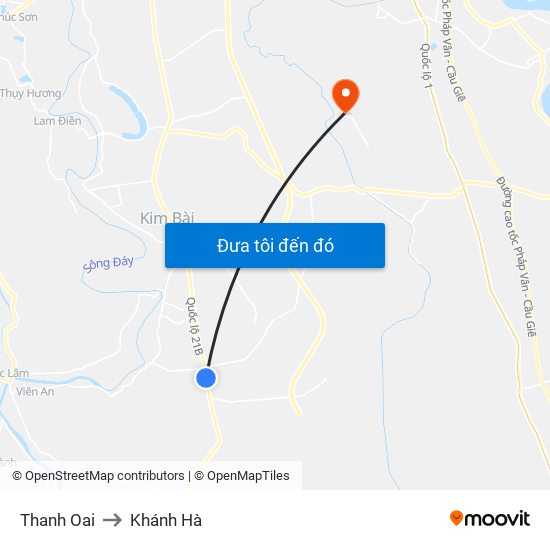 Thanh Oai to Khánh Hà map