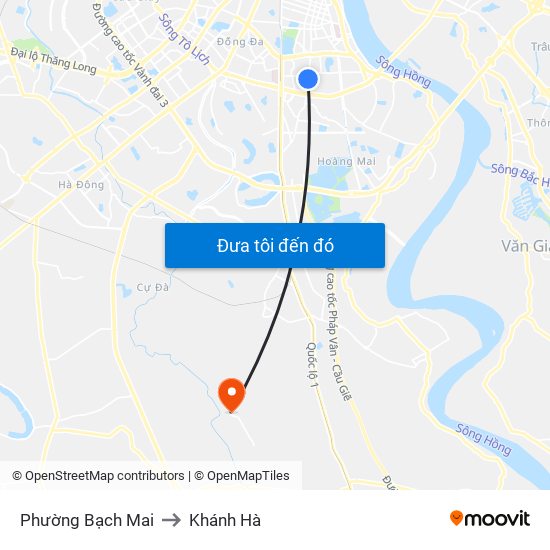Phường Bạch Mai to Khánh Hà map