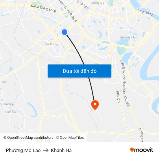 Phường Mộ Lao to Khánh Hà map